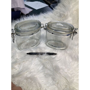 TWO Vintage Jars Sealing Canning Fermentation Air Seal Glass Food Storage Jar
